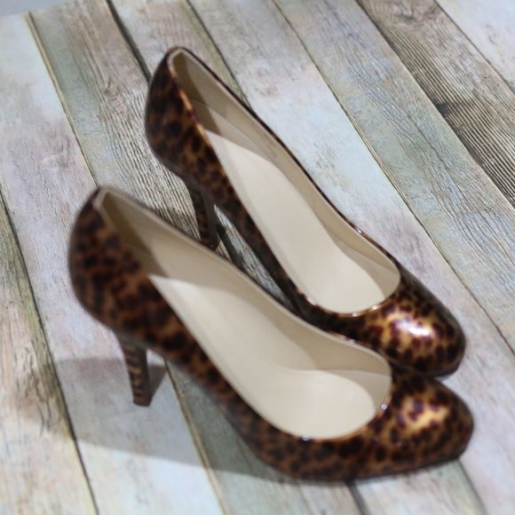 J. Crew Shoes - J Crew Mona Leopard Print Patent Leather High Heel